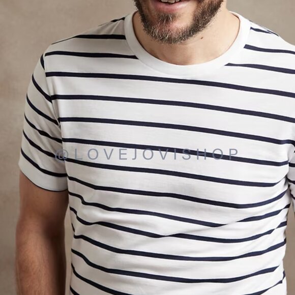 Mens | Banana Republic White Navy Horizontal Striped Tee Shirt | Clean Preppy XL - Picture 3 of 10